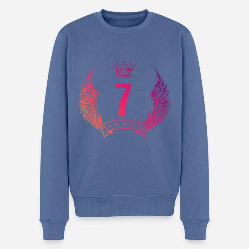 7 Zahl Krone - Männer Premium Bio Pullover - Taubenblau