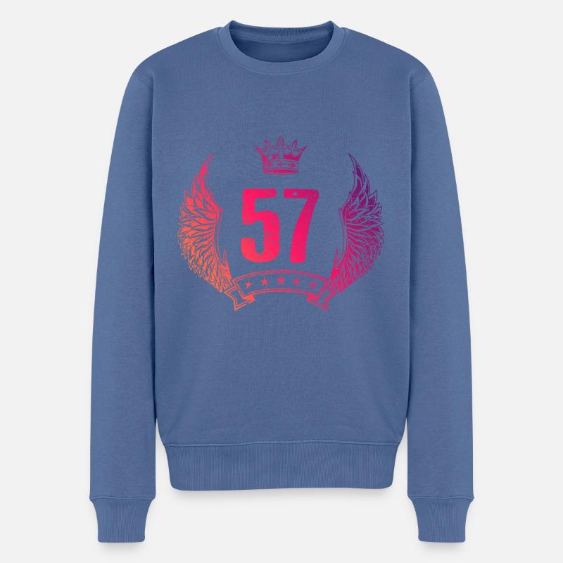 57 Zahl Krone - Männer Premium Bio Pullover - Taubenblau