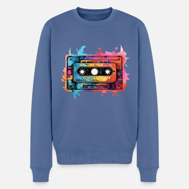 Kassette - Männer Premium Bio Pullover - Taubenblau