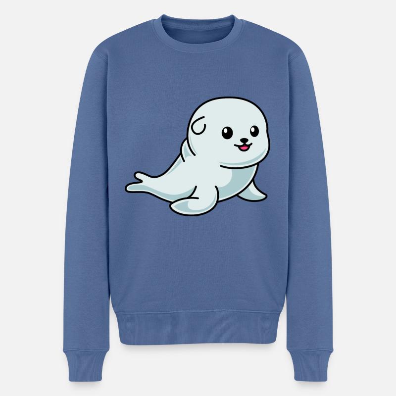 Robbe Tier Comic - Männer Premium Bio Pullover - Taubenblau