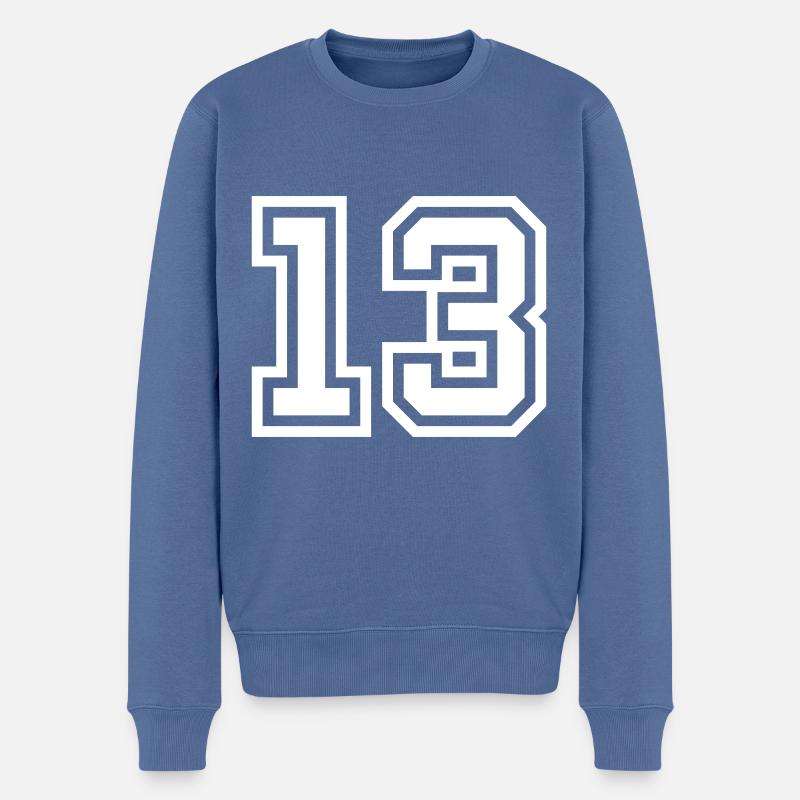 13 Symbole numérique - Pull Premium bio Homme - bleu pigeon