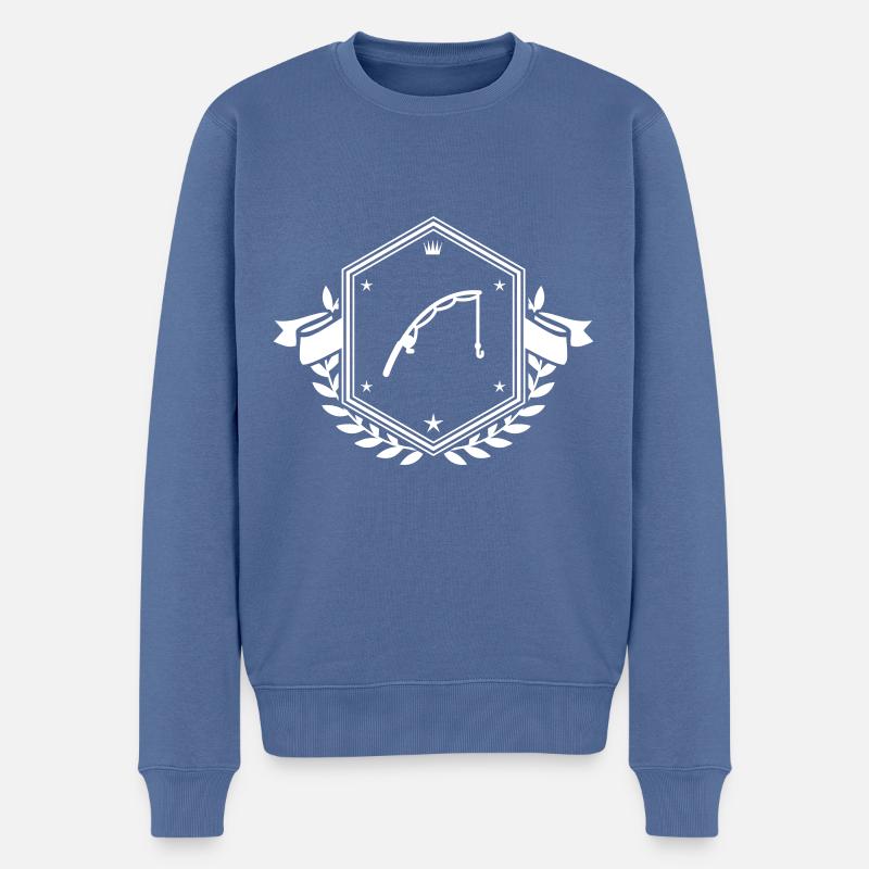 Angelrute angeln wappen - Männer Premium Bio Pullover - Taubenblau