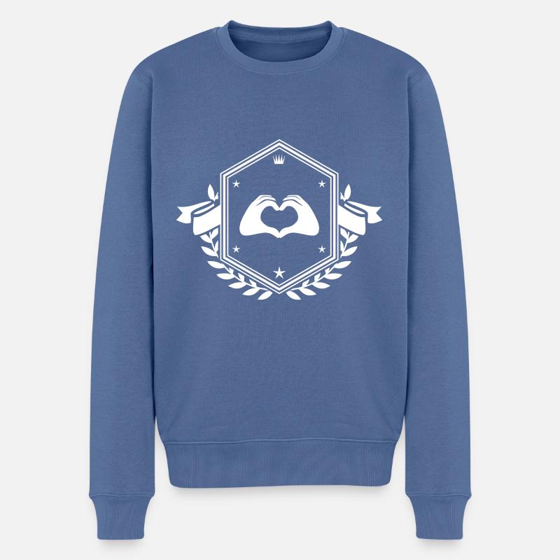 Hände Herz Wappen - Männer Premium Bio Pullover - Taubenblau