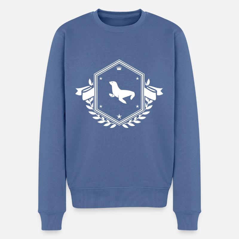 Seehund Wappen - Männer Premium Bio Pullover - Taubenblau