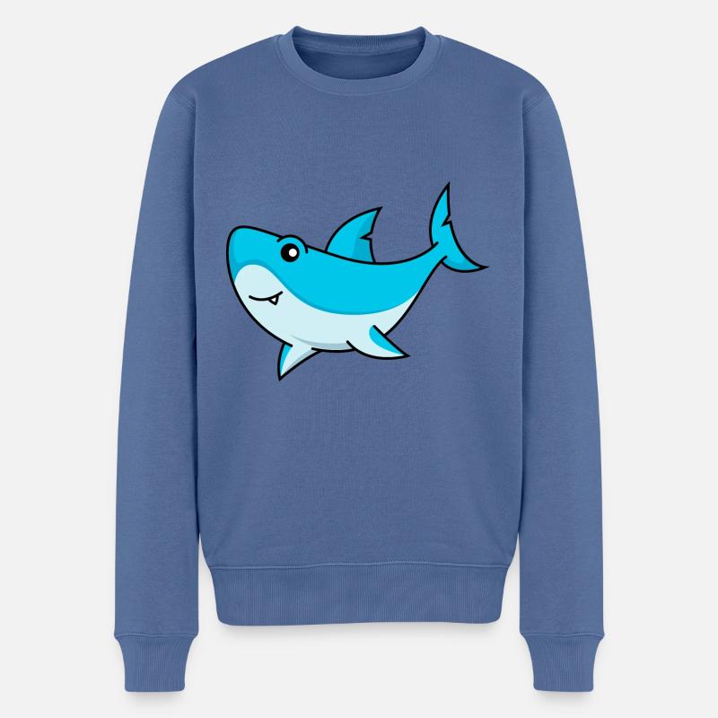 Hai Comic Tier - Männer Premium Bio Pullover - Taubenblau