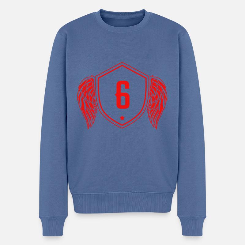 6 Zahl Wappen - Männer Premium Bio Pullover - Taubenblau