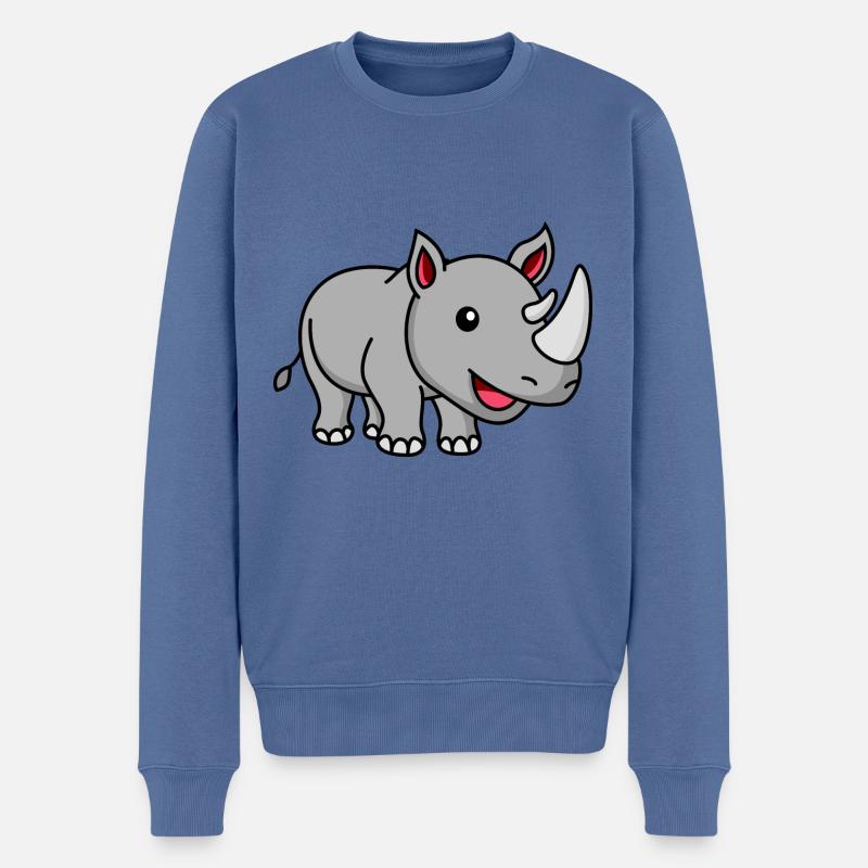 Nashorn Comic Tier - Männer Premium Bio Pullover - Taubenblau