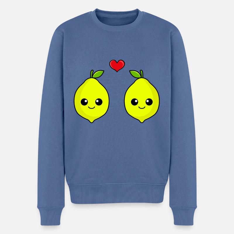 Citron Couple Amour Comic - Pull Premium bio Homme - bleu pigeon