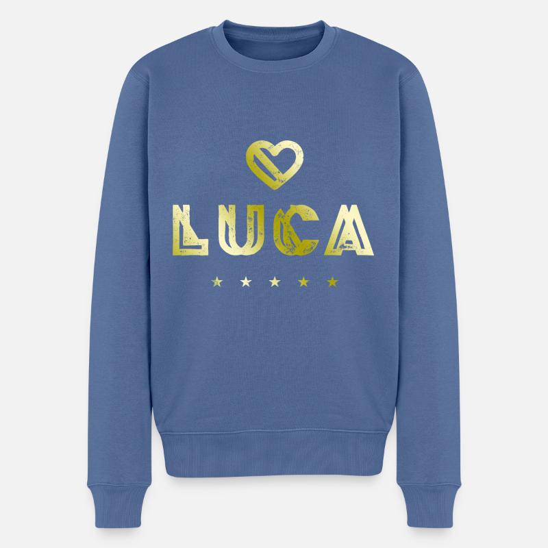 Luca Herz - Männer Premium Bio Pullover - Taubenblau