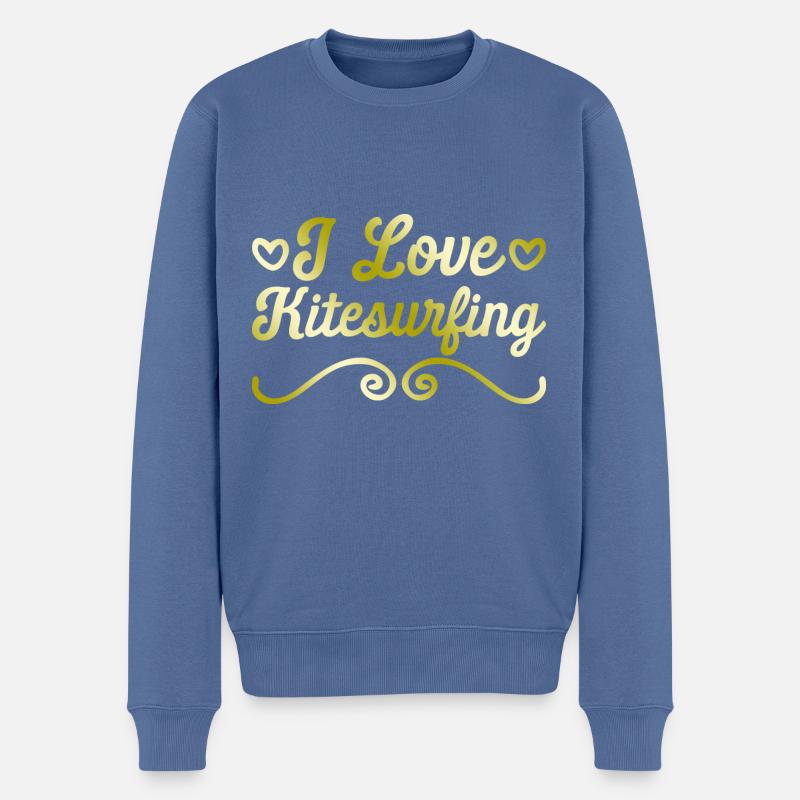 Ich liebe Kitesurfing - Männer Premium Bio Pullover - Taubenblau