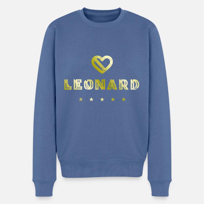 Leonard Herz - Männer Premium Bio Pullover - Taubenblau