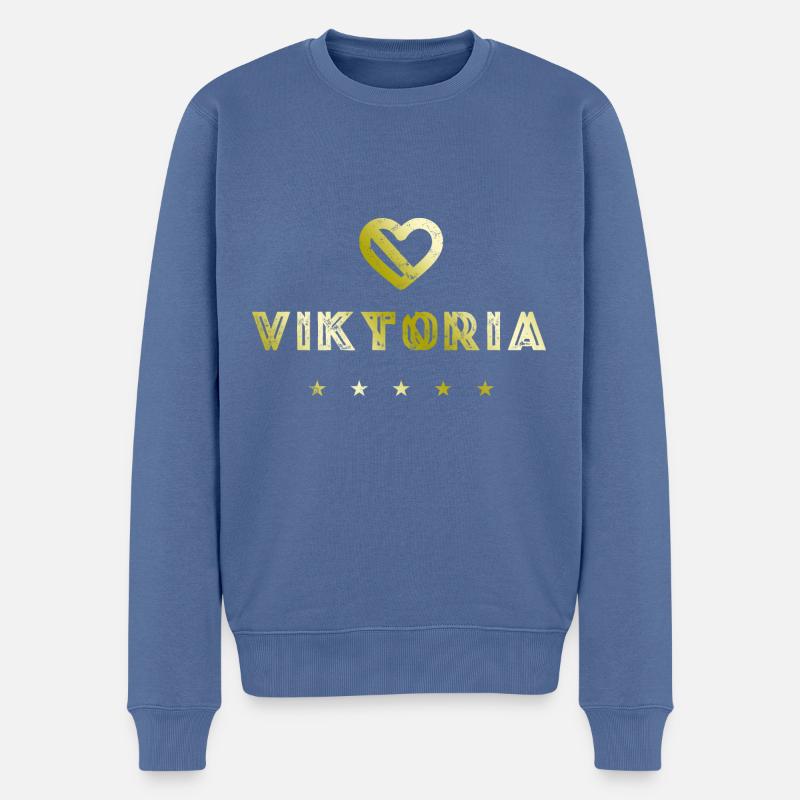 Viktoria Herz - Männer Premium Bio Pullover - Taubenblau