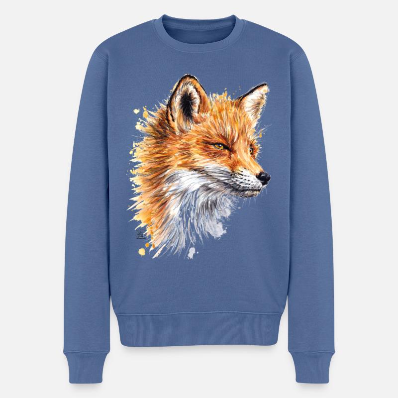 Fuchs | fox - Männer Premium Bio Pullover - Taubenblau