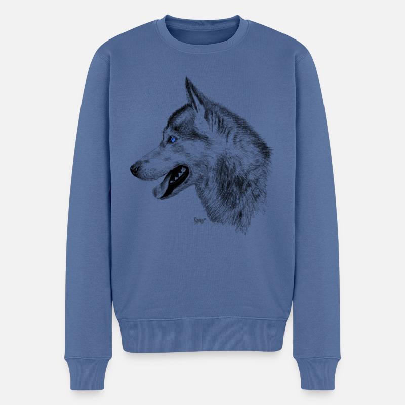 Bronko55 No.13 - Husky Blue Eyes - Pull Premium bio Homme - bleu pigeon