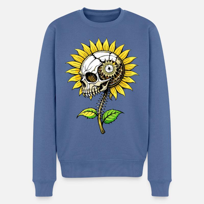 Sunflower Skull // Totenkopf Sonnenblume FS0142 - Männer Premium Bio Pullover - Taubenblau