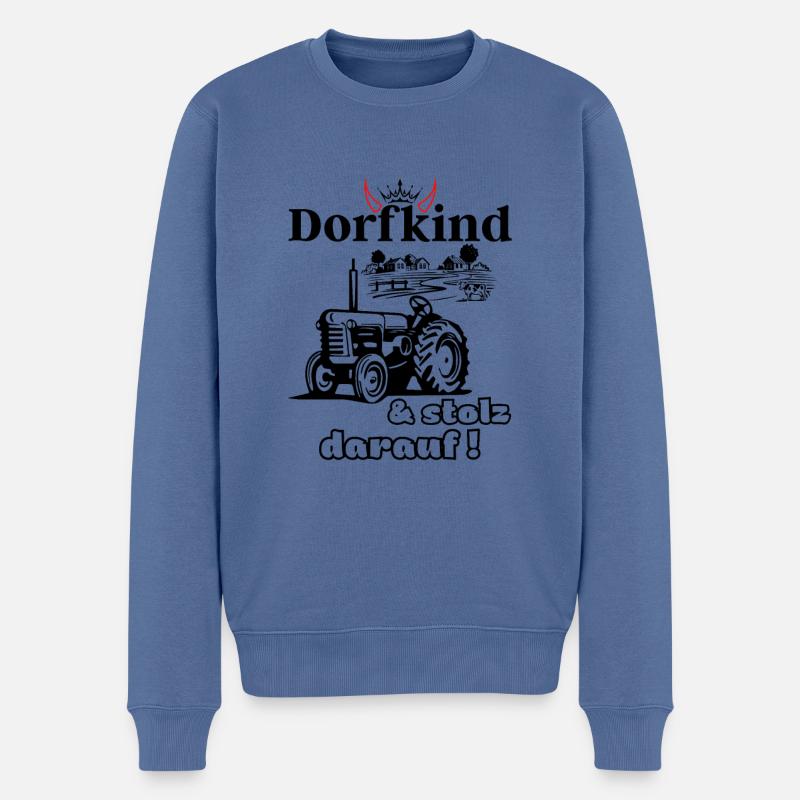 Dorfkind und stolz darauf- Spruch mit Traktor - Männer Premium Bio Pullover - Taubenblau