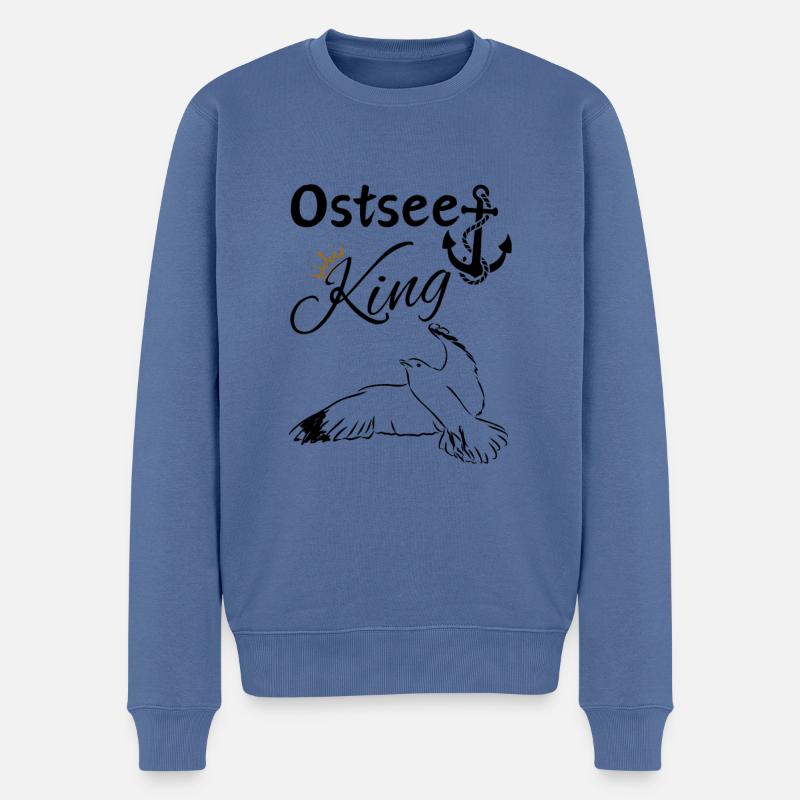Ostsee King-Ostsee König-Anker und Möwe - Männer Premium Bio Pullover - Taubenblau