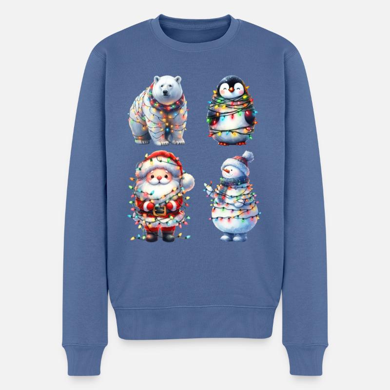 Vier Freunde mit Lichterketten - Männer Premium Bio Pullover - Taubenblau