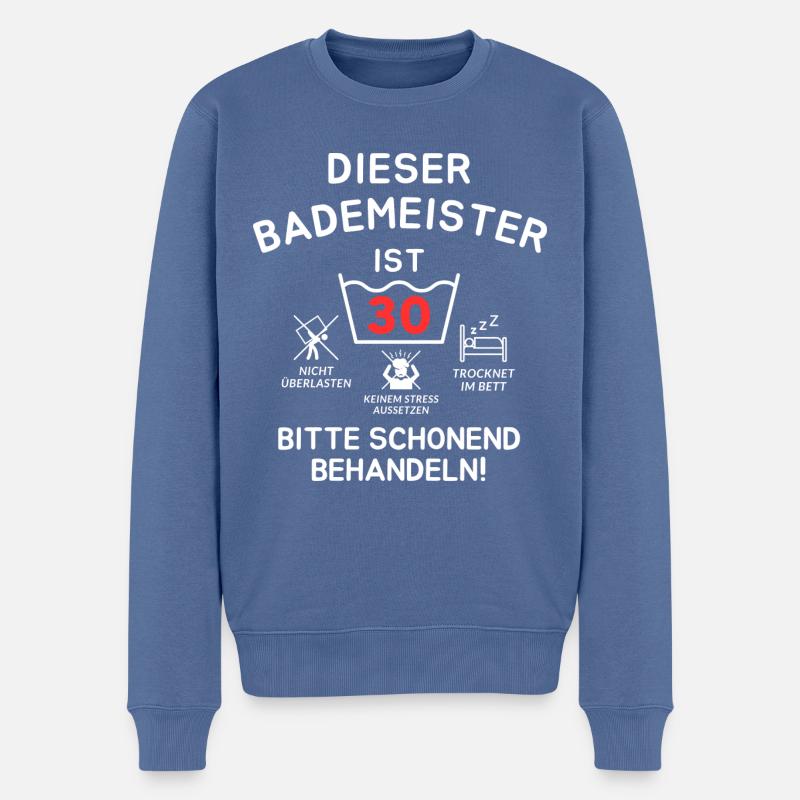 Dieser Bademeister ist 30. Schonend behandeln - Männer Premium Bio Pullover - Taubenblau