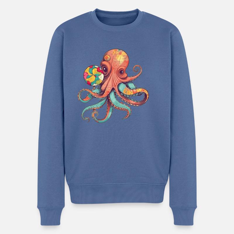 Pieuvre comique drôle avec sucette - Pull Premium bio Homme - bleu pigeon