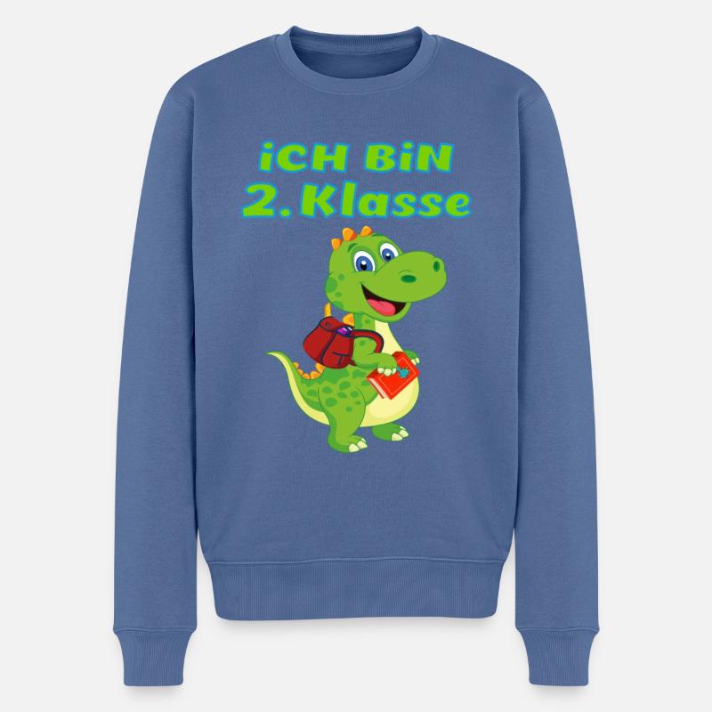 Schulbeginn und endlich in der 2.Klasse der Schule - Männer Premium Bio Pullover - Taubenblau