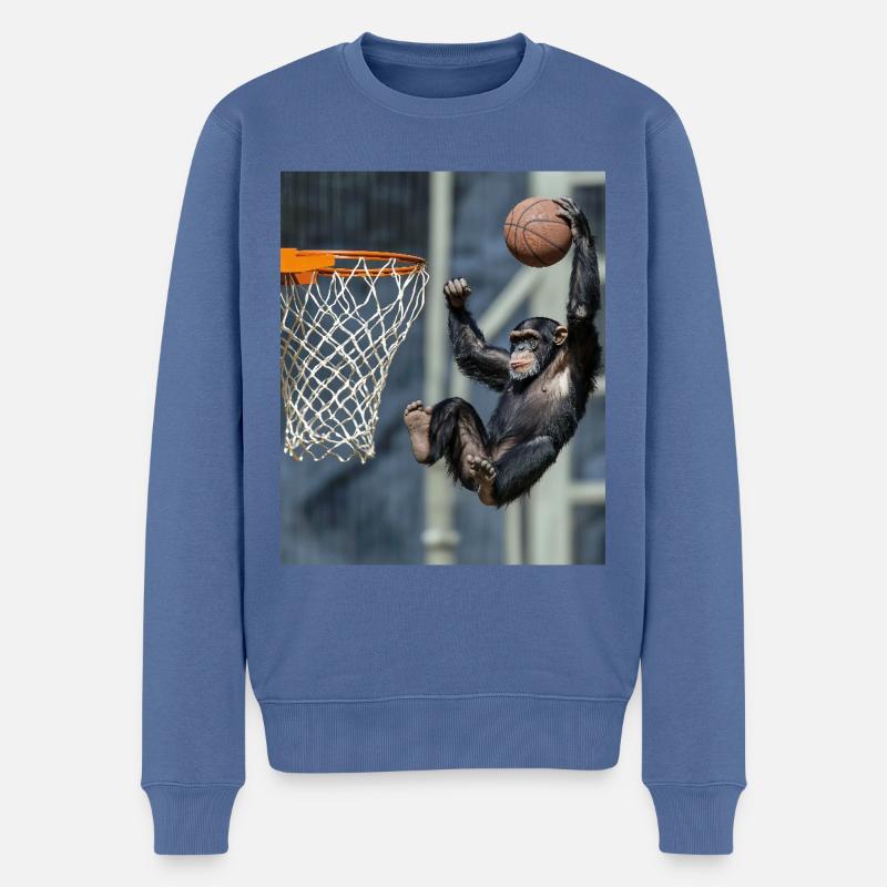 Ballon de basketball chimpanzé - Pull Premium bio Homme - bleu pigeon