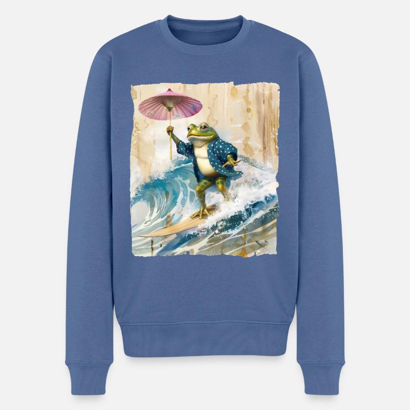 Frosch Surfen - Männer Premium Bio Pullover - Taubenblau