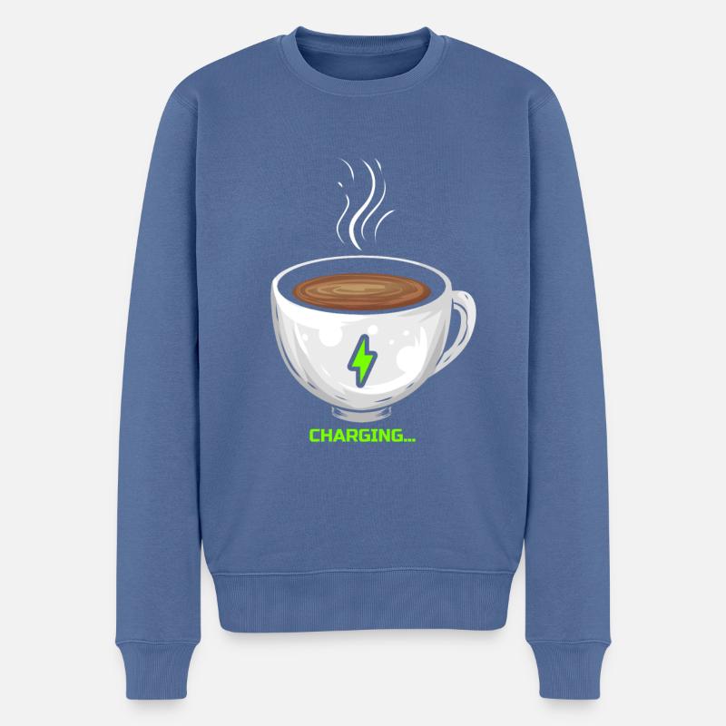 Le café recharge les batteries - Pull Premium bio Homme - bleu pigeon