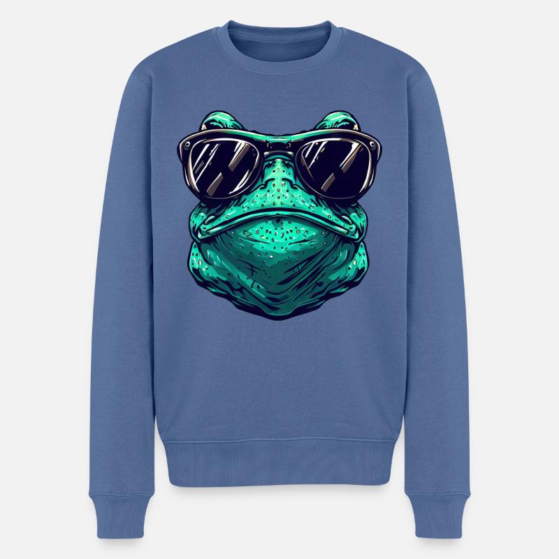 Cooler Frosch mit Sonnenbrille – Tierisches - Männer Premium Bio Pullover - Taubenblau