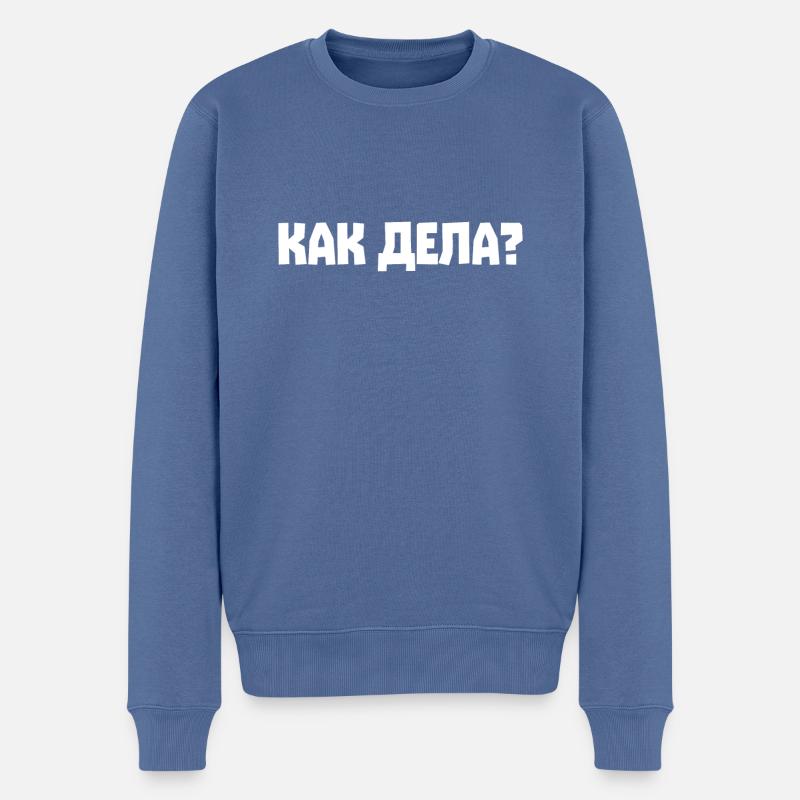 Wie geht es Dir? Spruch auf Russisch Russian - Männer Premium Bio Pullover - Taubenblau
