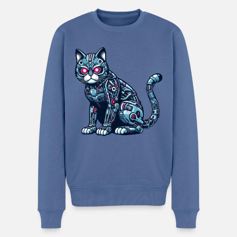 Katze Roboter Cyborg Mechanisch - Männer Premium Bio Pullover - Taubenblau