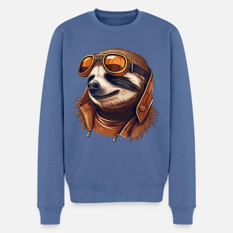 Faultier mit Fliegerbrille - Männer Premium Bio Pullover - Taubenblau