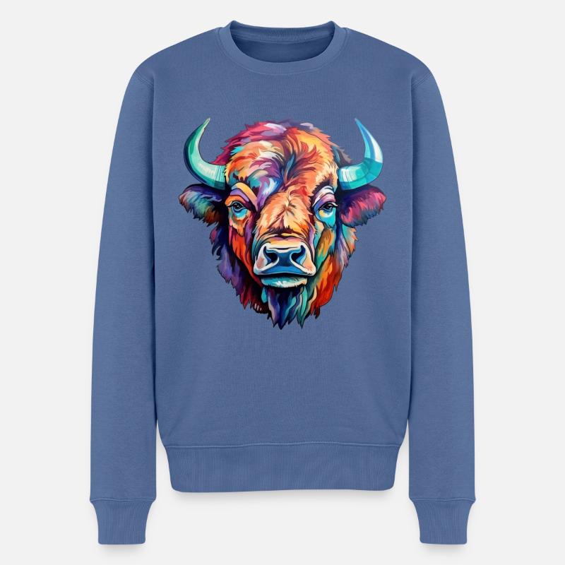 Bison - Männer Premium Bio Pullover - Taubenblau