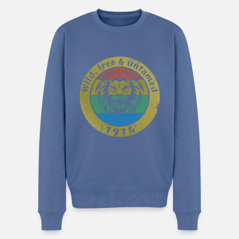 50. Geburtstag Wild, free & untamed since 11/1974 - Männer Premium Bio Pullover - Taubenblau