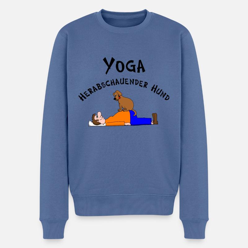 Yoga chien regardant vers le bas - Pull Premium bio Homme - bleu pigeon