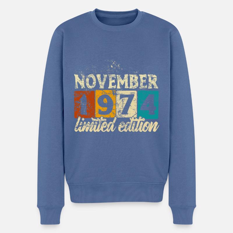 Limited Edition November 1974 Geburtstag Geschenk - Männer Premium Bio Pullover - Taubenblau