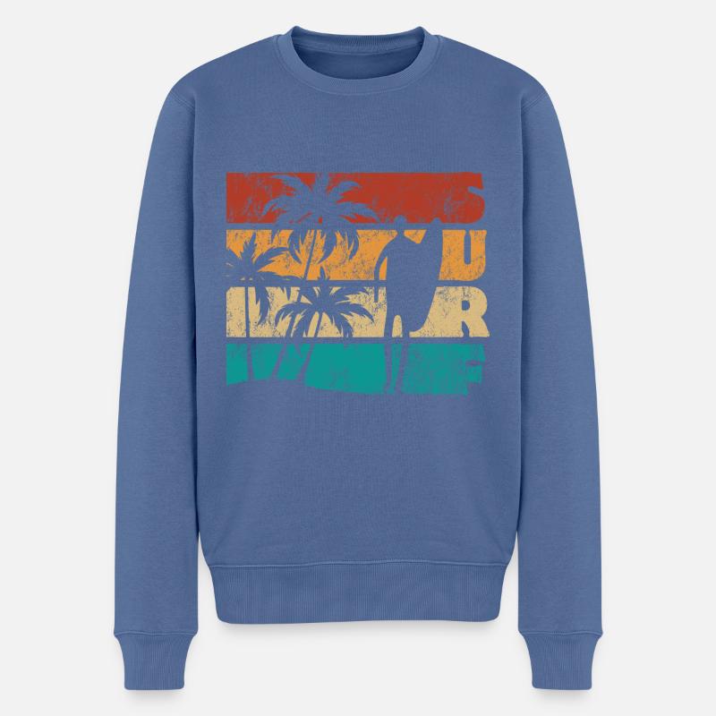 Surf - Vague - Surfeur - Cadeau - Pull Premium bio Homme - bleu pigeon