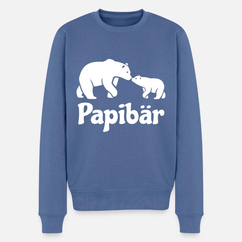 Papibär - bester Papa - Vatertag - Spruch - Männer Premium Bio Pullover - Taubenblau
