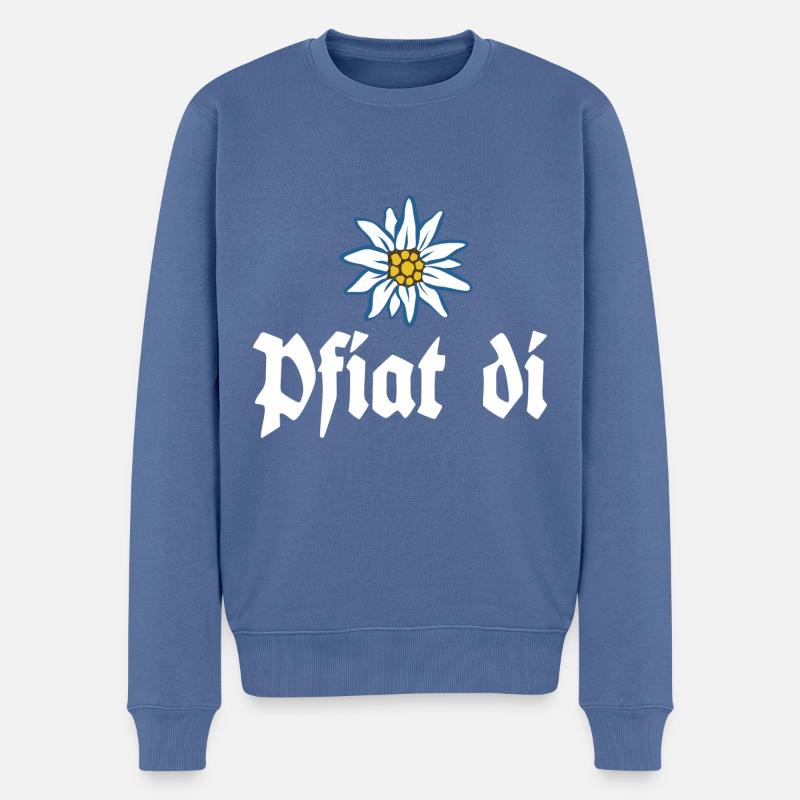 Pfiat di - Alpen Edelweiß Gruß aus Bayern - Männer Premium Bio Pullover - Taubenblau