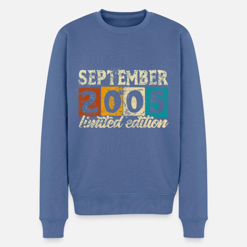Limited Edition September 2005 Geburtstag Geschenk - Männer Premium Bio Pullover - Taubenblau