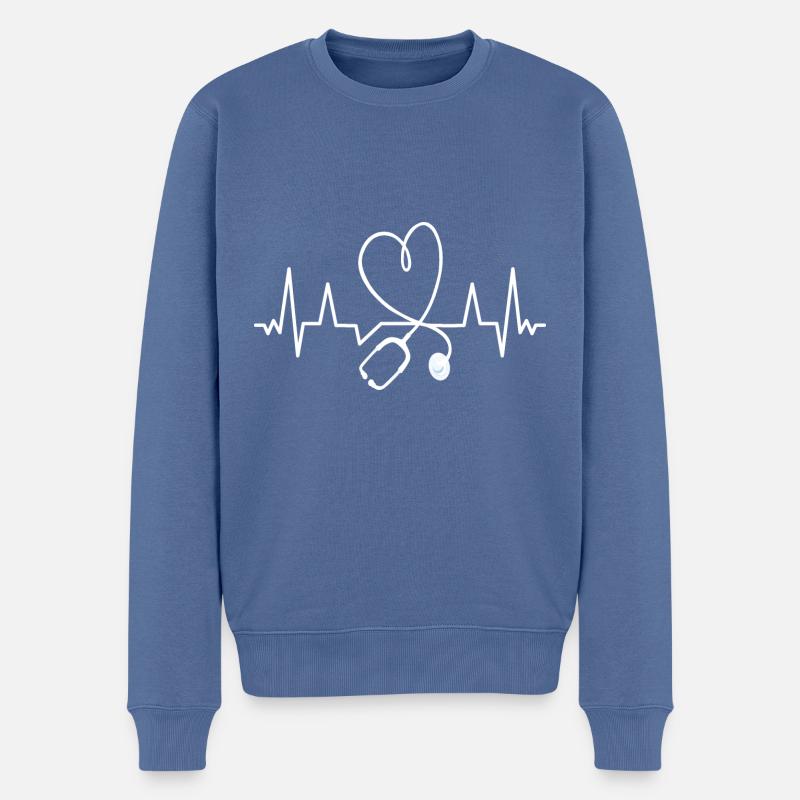 Herzschlag EKG Stethoskop Krankenschwester Pfleger - Männer Premium Bio Pullover - Taubenblau