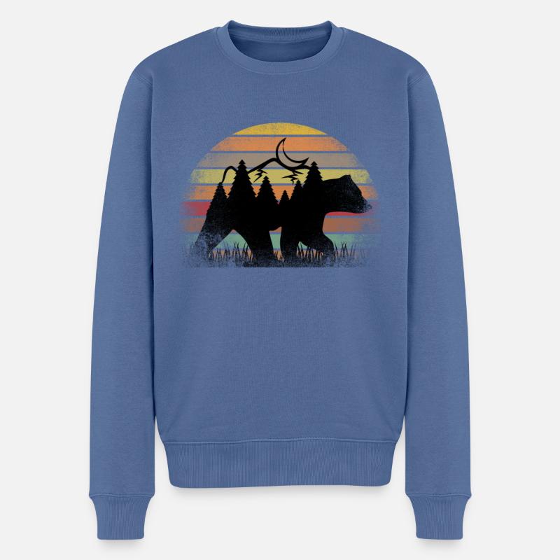 Vintage Retro Jagd Eisbär Sonnenuntergang - Männer Premium Bio Pullover - Taubenblau