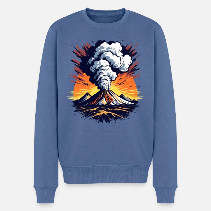 Éruption volcanique, éruption avec nuage de cendres et lave - Pull Premium bio Homme - bleu pigeon