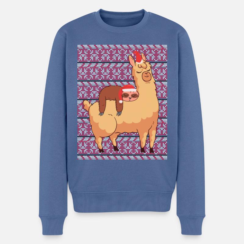 Pull de Noël laid paresseux avec alpaga - Pull Premium bio Homme - bleu pigeon