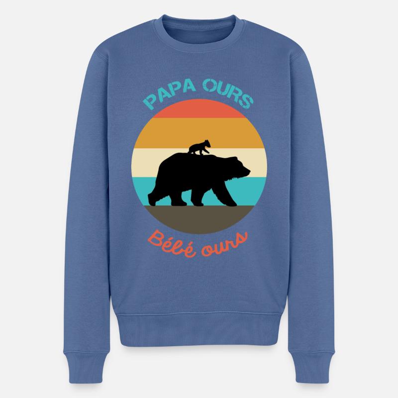 Papa et bébé ours - Pull Premium bio Homme - bleu pigeon
