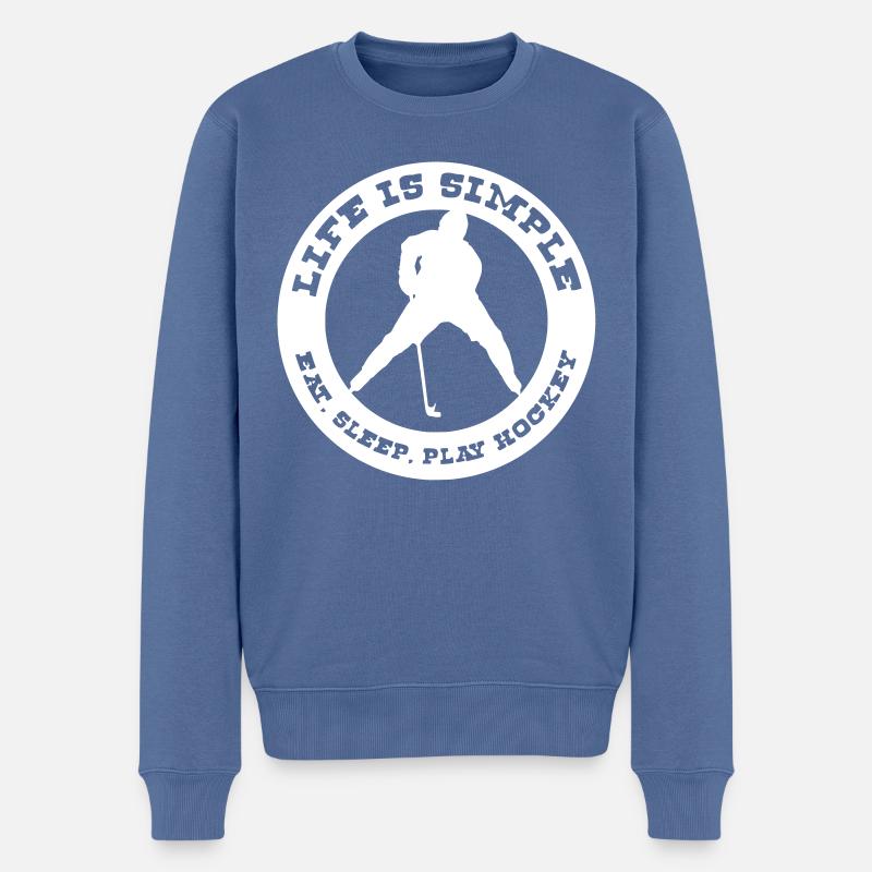 Das Leben ist einfach. Eat, Sleep, Play Hockey - Männer Premium Bio Pullover - Taubenblau