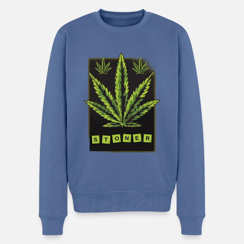Stoner Cannabisblatt - Männer Premium Bio Pullover - Taubenblau