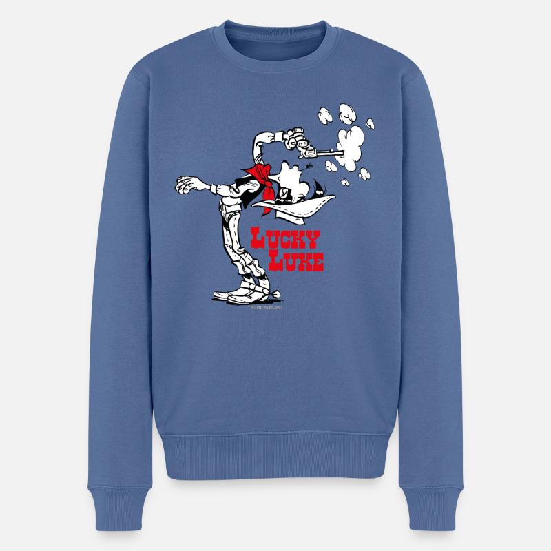 Lucky Luke Knallharter Cowboy - Männer Premium Bio Pullover - Taubenblau