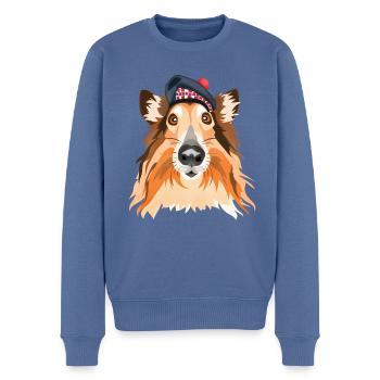 colley écossais - Pull Premium bio Homme - bleu pigeon - Devant - Nico (187cm)