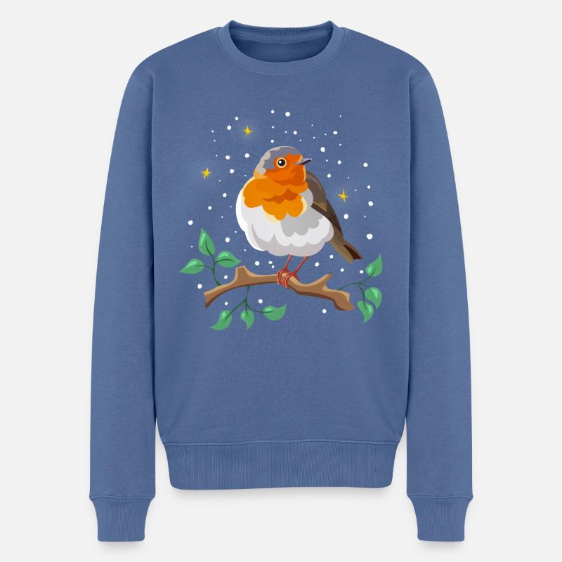 Rotkehlchen - Männer Premium Bio Pullover - Taubenblau